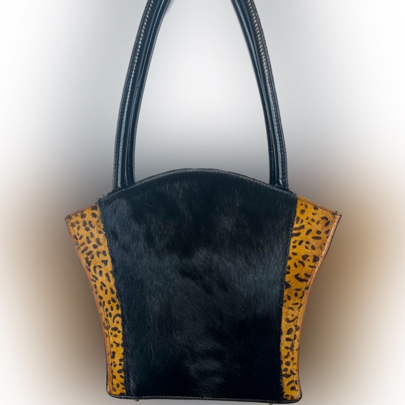 Charles L Thomas Handbags - Charles L Thomas Retro Black & Cheetah Calf Hair Handbag Raquel
